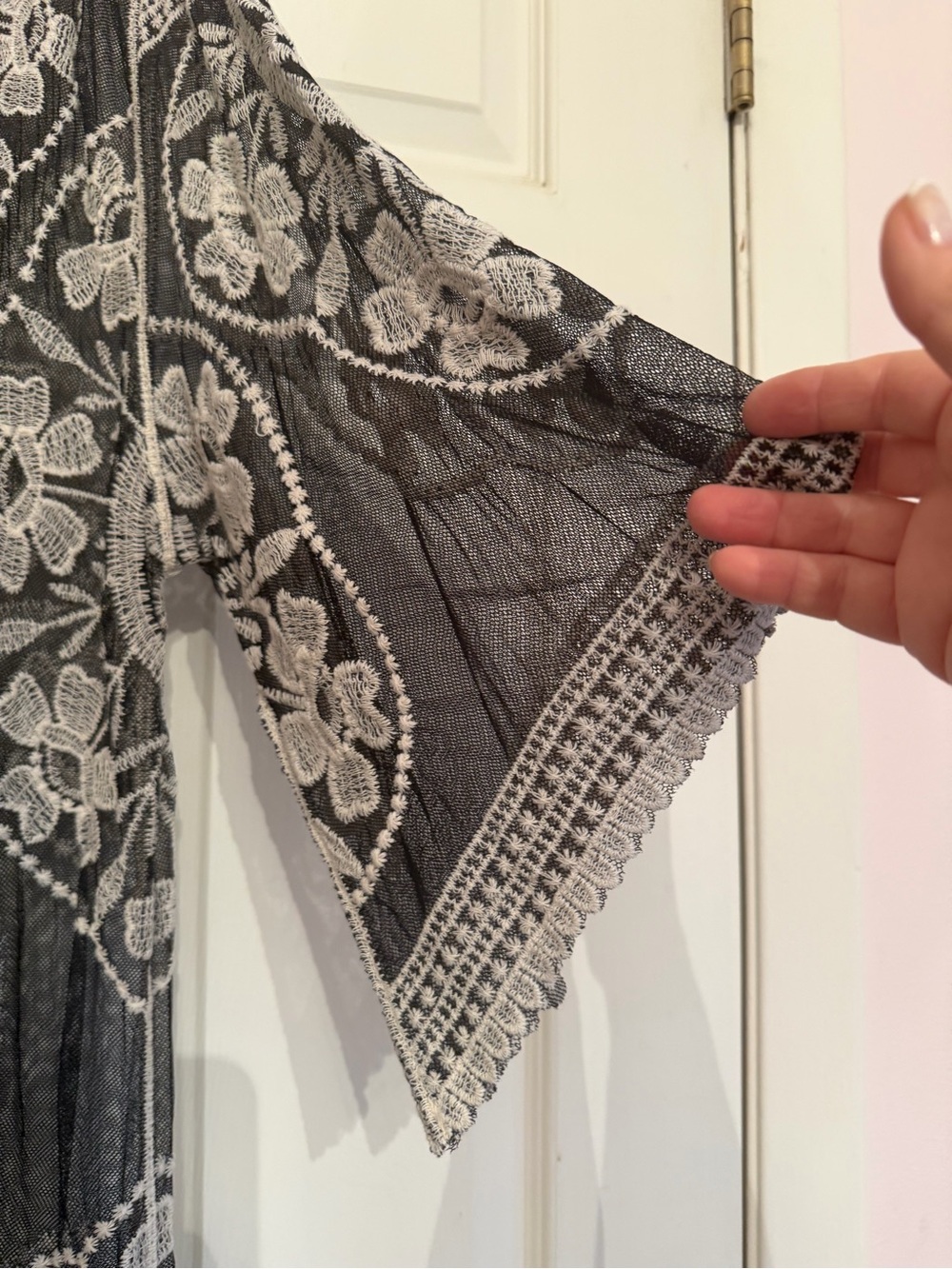 Wish Black Sheer Floral Embroidered Swim Coverup with White Detail